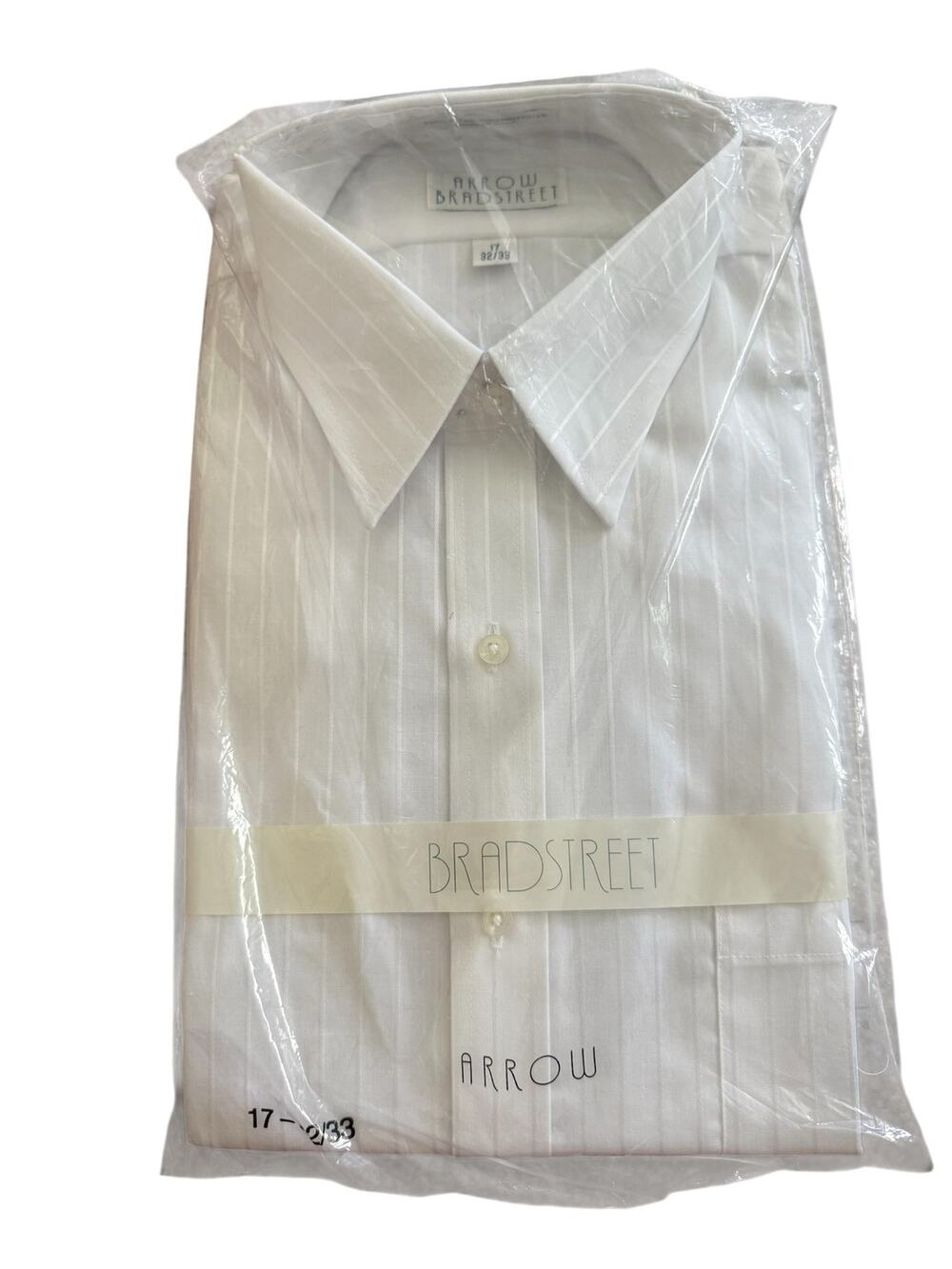 Vintage NOS Arrow Bradstreet White Tonal Stripe Dress Shirt 17 32/33 Deadstock